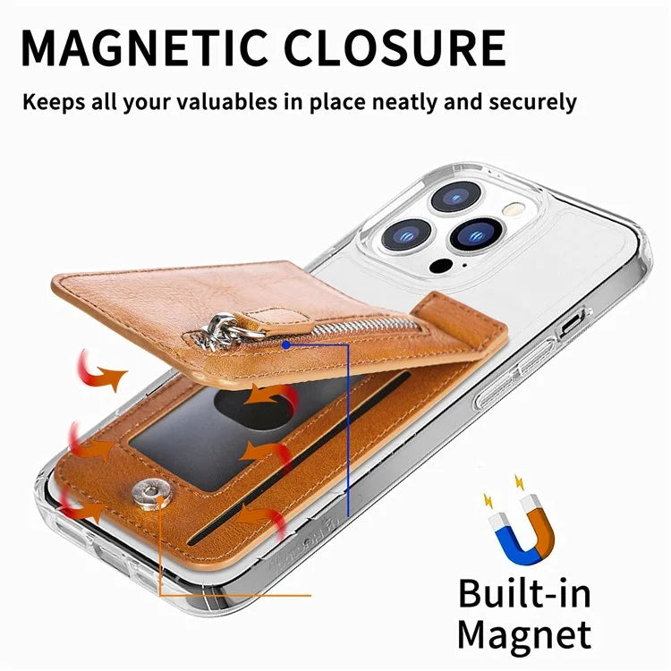 KB-29 Retro Card Holder Leather Multifunctional Adhesive Phone Wallet Sleeve Kickstand with Zipper