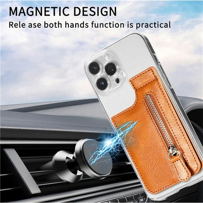 KB-29 Retro Card Holder Leather Multifunctional Adhesive Phone Wallet Sleeve Kickstand with Zipper