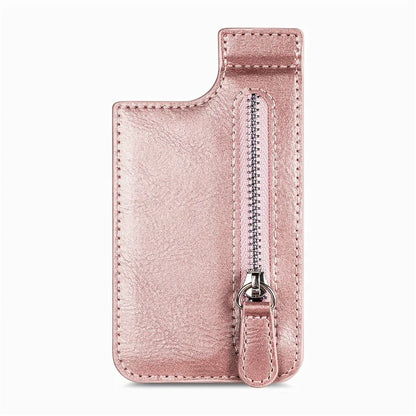 KB-29 Retro Card Holder Leather Multifunctional Adhesive Phone Wallet Sleeve Kickstand with Zipper