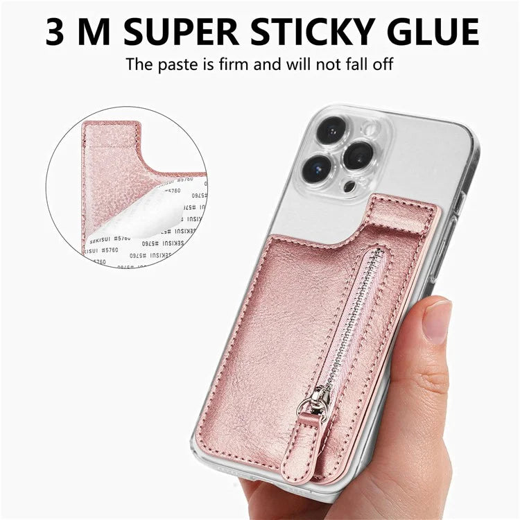 KB-29 Retro Card Holder Leather Multifunctional Adhesive Phone Wallet Sleeve Kickstand with Zipper