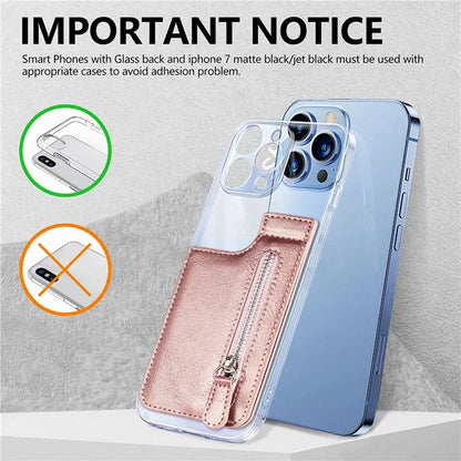 KB-29 Retro Card Holder Leather Multifunctional Adhesive Phone Wallet Sleeve Kickstand with Zipper