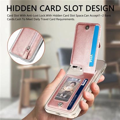 KB-29 Retro Card Holder Leather Multifunctional Adhesive Phone Wallet Sleeve Kickstand with Zipper