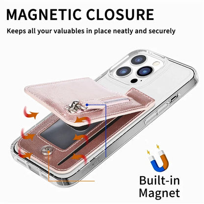 KB-29 Retro Card Holder Leather Multifunctional Adhesive Phone Wallet Sleeve Kickstand with Zipper