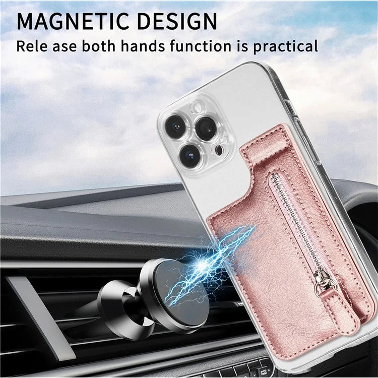 KB-29 Retro Card Holder Leather Multifunctional Adhesive Phone Wallet Sleeve Kickstand with Zipper