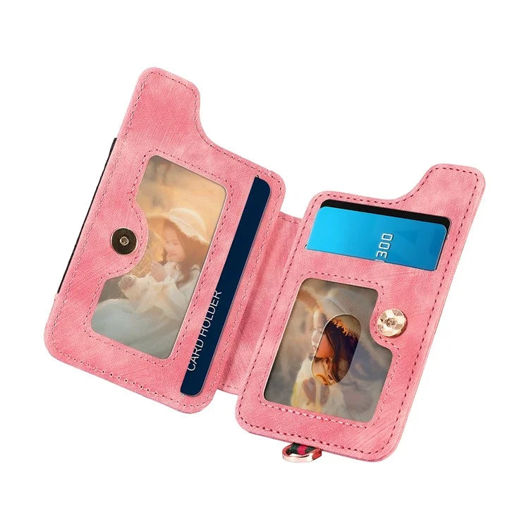 KB-36 Retro Card Holder Adhesive Pouch Kickstand Card Bag with Ring Holder, Strap