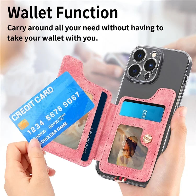 KB-36 Retro Card Holder Adhesive Pouch Kickstand Card Bag with Ring Holder, Strap