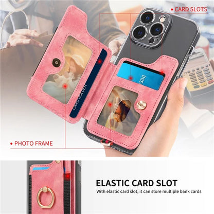 KB-36 Retro Card Holder Adhesive Pouch Kickstand Card Bag with Ring Holder, Strap