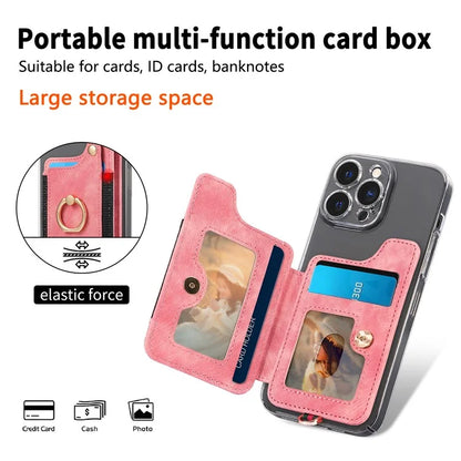 KB-36 Retro Card Holder Adhesive Pouch Kickstand Card Bag with Ring Holder, Strap