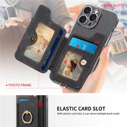 KB-36 Retro Card Holder Adhesive Pouch Kickstand Card Bag with Ring Holder, Strap