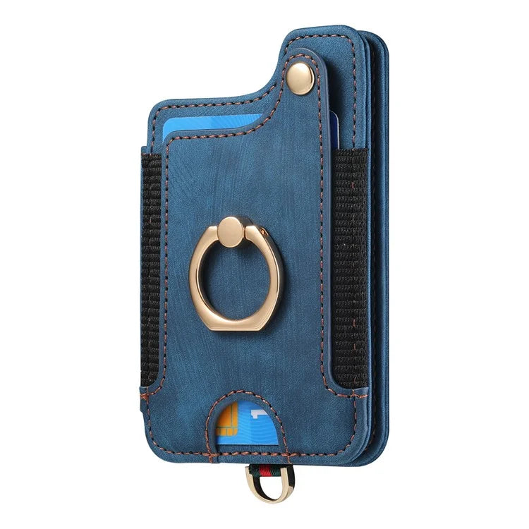 KB-36 Retro Card Holder Adhesive Pouch Kickstand Card Bag with Ring Holder, Strap
