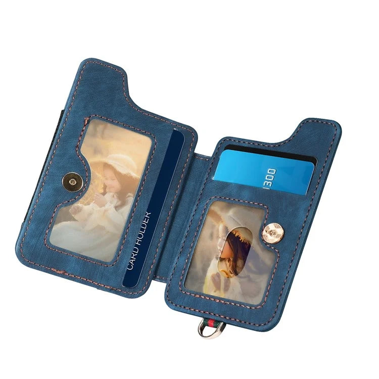 KB-36 Retro Card Holder Adhesive Pouch Kickstand Card Bag with Ring Holder, Strap