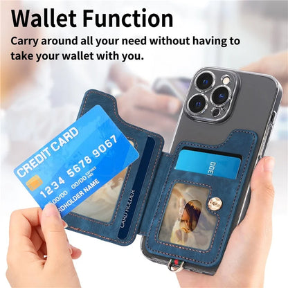KB-36 Retro Card Holder Adhesive Pouch Kickstand Card Bag with Ring Holder, Strap