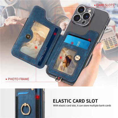 KB-36 Retro Card Holder Adhesive Pouch Kickstand Card Bag with Ring Holder, Strap