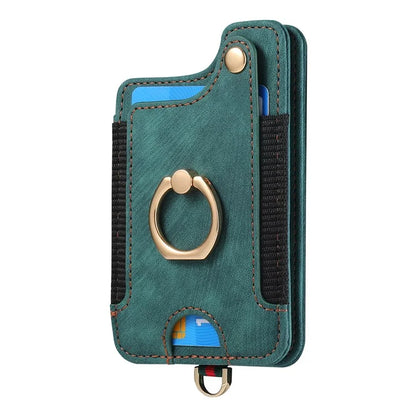 KB-36 Retro Card Holder Adhesive Pouch Kickstand Card Bag with Ring Holder, Strap