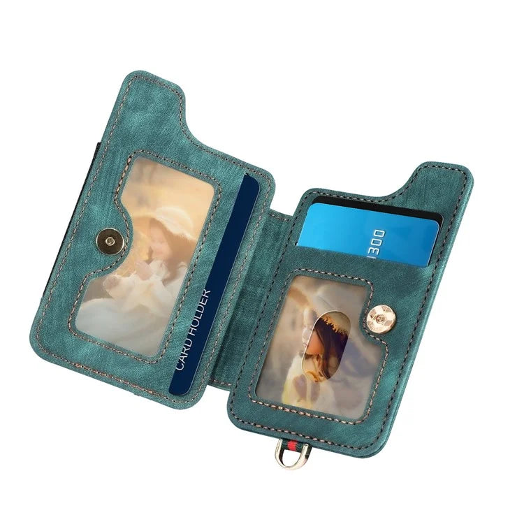 KB-36 Retro Card Holder Adhesive Pouch Kickstand Card Bag with Ring Holder, Strap