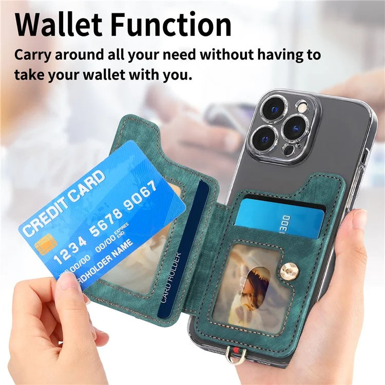 KB-36 Retro Card Holder Adhesive Pouch Kickstand Card Bag with Ring Holder, Strap