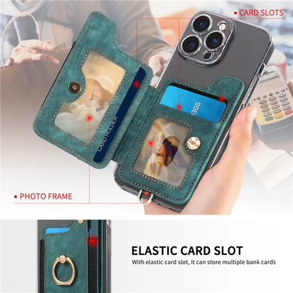 KB-36 Retro Card Holder Adhesive Pouch Kickstand Card Bag with Ring Holder, Strap