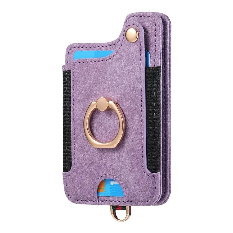 KB-36 Retro Card Holder Adhesive Pouch Kickstand Card Bag with Ring Holder, Strap
