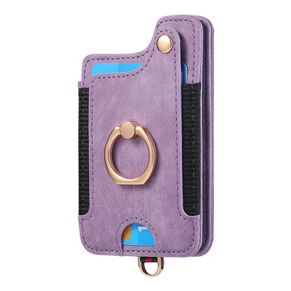 KB-36 Retro Card Holder Adhesive Pouch Kickstand Card Bag with Ring Holder, Strap
