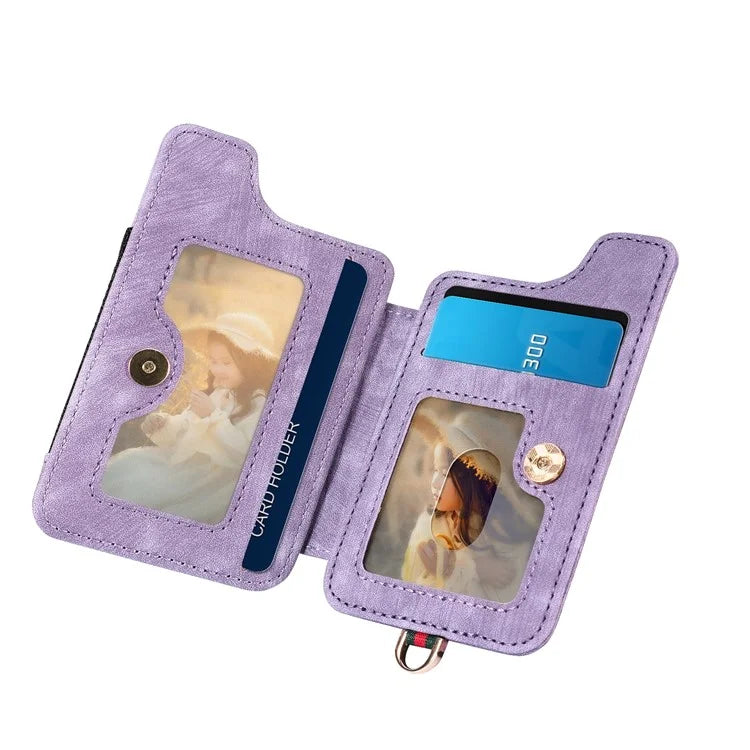 KB-36 Retro Card Holder Adhesive Pouch Kickstand Card Bag with Ring Holder, Strap