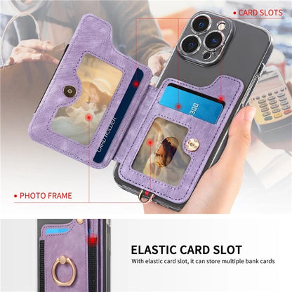 KB-36 Retro Card Holder Adhesive Pouch Kickstand Card Bag with Ring Holder, Strap