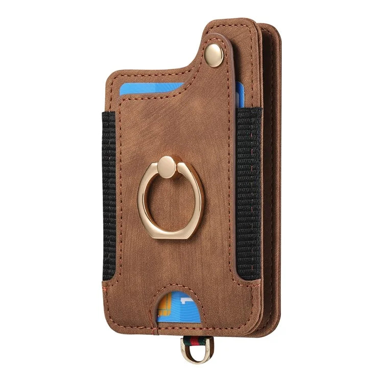 KB-36 Retro Card Holder Adhesive Pouch Kickstand Card Bag with Ring Holder, Strap