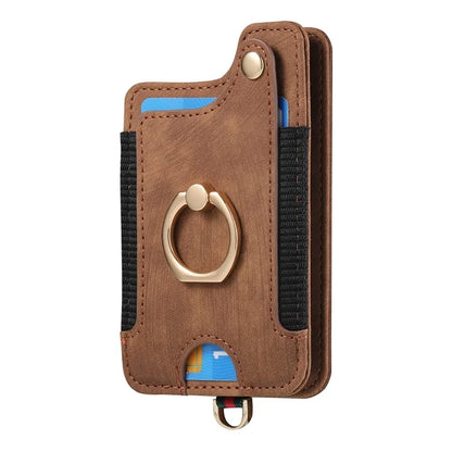 KB-36 Retro Card Holder Adhesive Pouch Kickstand Card Bag with Ring Holder, Strap