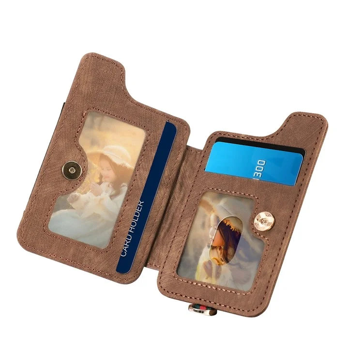KB-36 Retro Card Holder Adhesive Pouch Kickstand Card Bag with Ring Holder, Strap