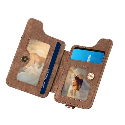 KB-36 Retro Card Holder Adhesive Pouch Kickstand Card Bag with Ring Holder, Strap