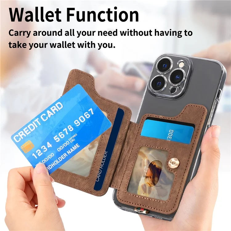 KB-36 Retro Card Holder Adhesive Pouch Kickstand Card Bag with Ring Holder, Strap