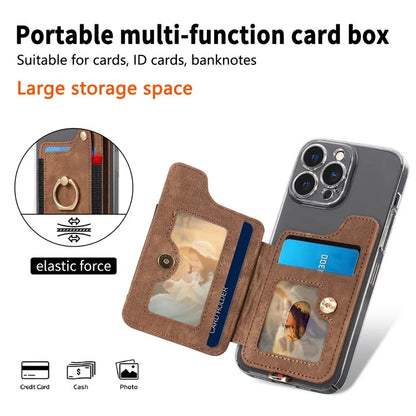 KB-36 Retro Card Holder Adhesive Pouch Kickstand Card Bag with Ring Holder, Strap
