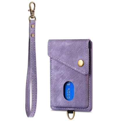 KB-35 Adhesive Phone Back Card Holder Retro PU Leather Flip Lid Card Bag with Hand Strap
