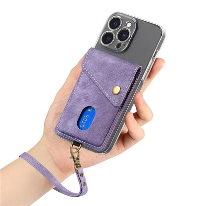 KB-35 Adhesive Phone Back Card Holder Retro PU Leather Flip Lid Card Bag with Hand Strap