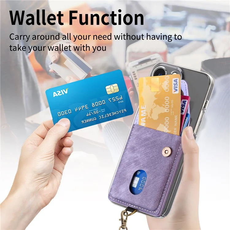 KB-35 Adhesive Phone Back Card Holder Retro PU Leather Flip Lid Card Bag with Hand Strap