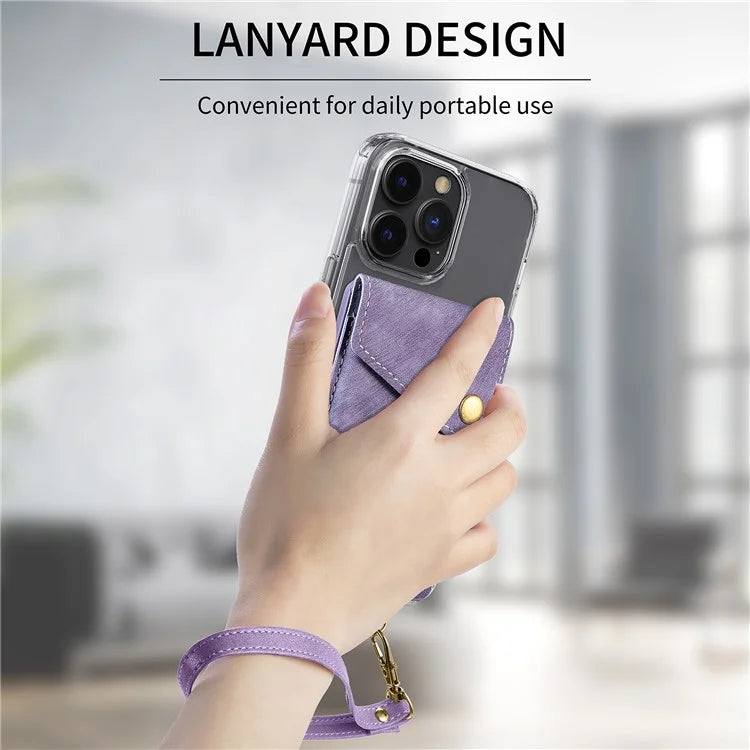 KB-35 Adhesive Phone Back Card Holder Retro PU Leather Flip Lid Card Bag with Hand Strap