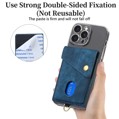 KB-35 Adhesive Phone Back Card Holder Retro PU Leather Flip Lid Card Bag with Hand Strap