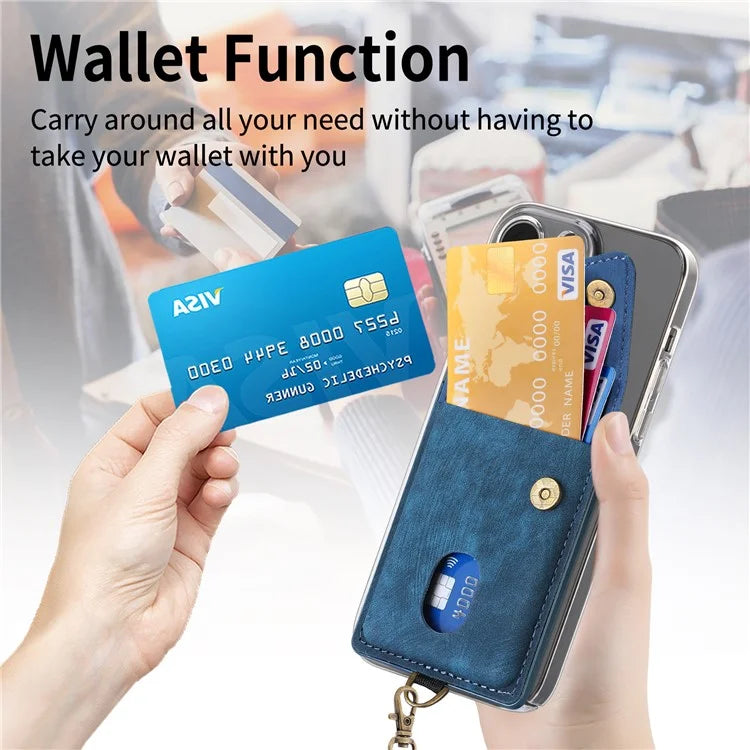 KB-35 Adhesive Phone Back Card Holder Retro PU Leather Flip Lid Card Bag with Hand Strap