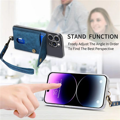 KB-35 Adhesive Phone Back Card Holder Retro PU Leather Flip Lid Card Bag with Hand Strap