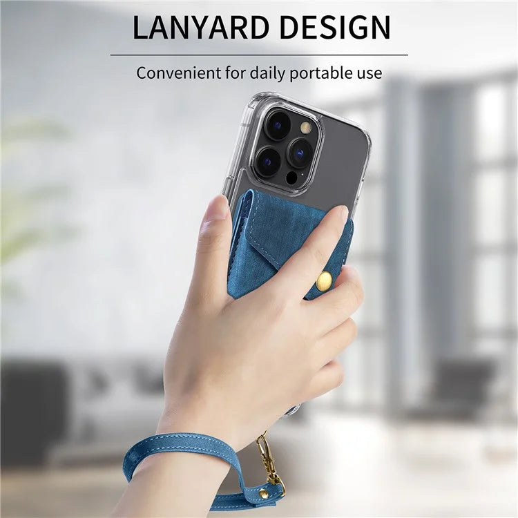 KB-35 Adhesive Phone Back Card Holder Retro PU Leather Flip Lid Card Bag with Hand Strap