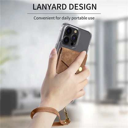 KB-35 Adhesive Phone Back Card Holder Retro PU Leather Flip Lid Card Bag with Hand Strap
