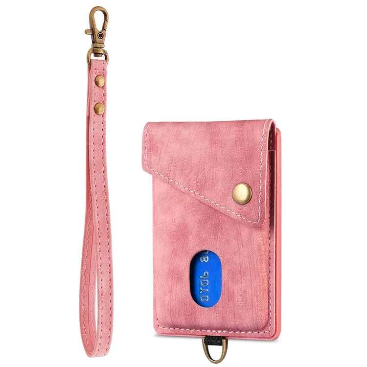 KB-35 Adhesive Phone Back Card Holder Retro PU Leather Flip Lid Card Bag with Hand Strap