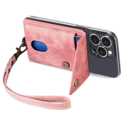 KB-35 Adhesive Phone Back Card Holder Retro PU Leather Flip Lid Card Bag with Hand Strap