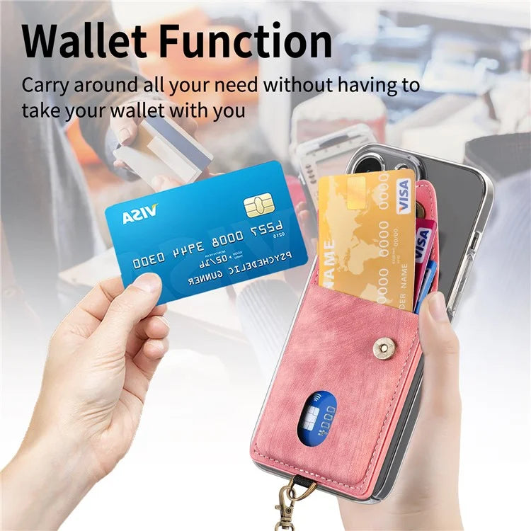 KB-35 Adhesive Phone Back Card Holder Retro PU Leather Flip Lid Card Bag with Hand Strap