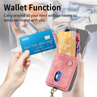 KB-35 Adhesive Phone Back Card Holder Retro PU Leather Flip Lid Card Bag with Hand Strap