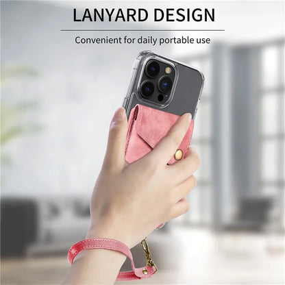 KB-35 Adhesive Phone Back Card Holder Retro PU Leather Flip Lid Card Bag with Hand Strap