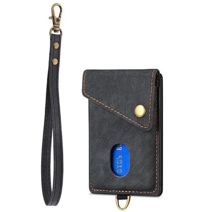 KB-35 Adhesive Phone Back Card Holder Retro PU Leather Flip Lid Card Bag with Hand Strap