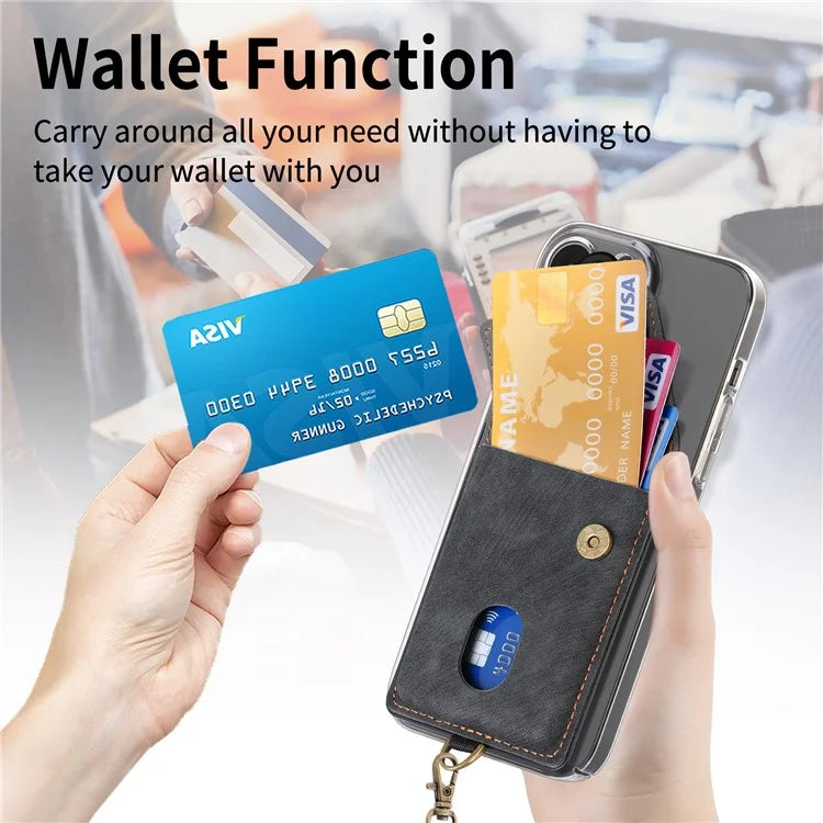 KB-35 Adhesive Phone Back Card Holder Retro PU Leather Flip Lid Card Bag with Hand Strap