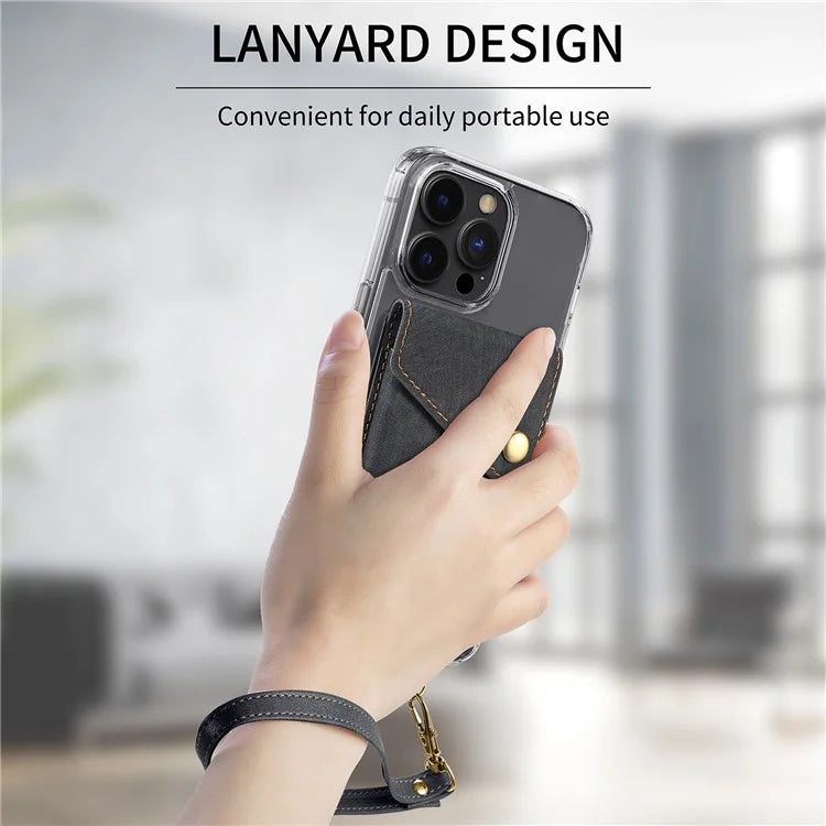 KB-35 Adhesive Phone Back Card Holder Retro PU Leather Flip Lid Card Bag with Hand Strap