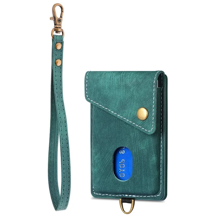 KB-35 Adhesive Phone Back Card Holder Retro PU Leather Flip Lid Card Bag with Hand Strap