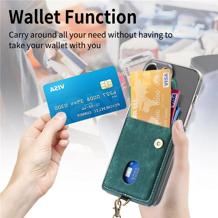 KB-35 Adhesive Phone Back Card Holder Retro PU Leather Flip Lid Card Bag with Hand Strap